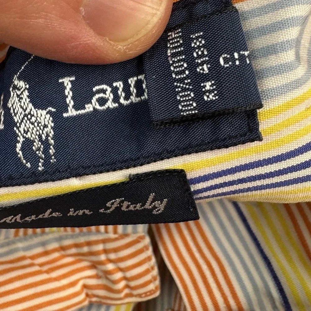 Polo Ralph Lauren Button Down Shirt Mens XL 17.5 Multi Color Striped Made Italy‎
